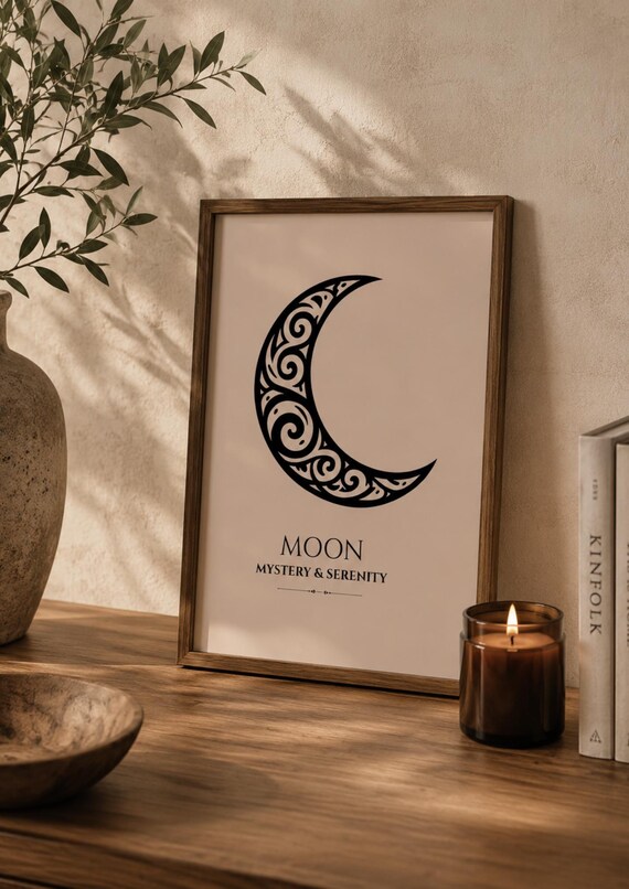 Moon Wall Art Print Tribal Crescent Poster Celestial Decor Mystical Lunar Artwork Boho Spiritual