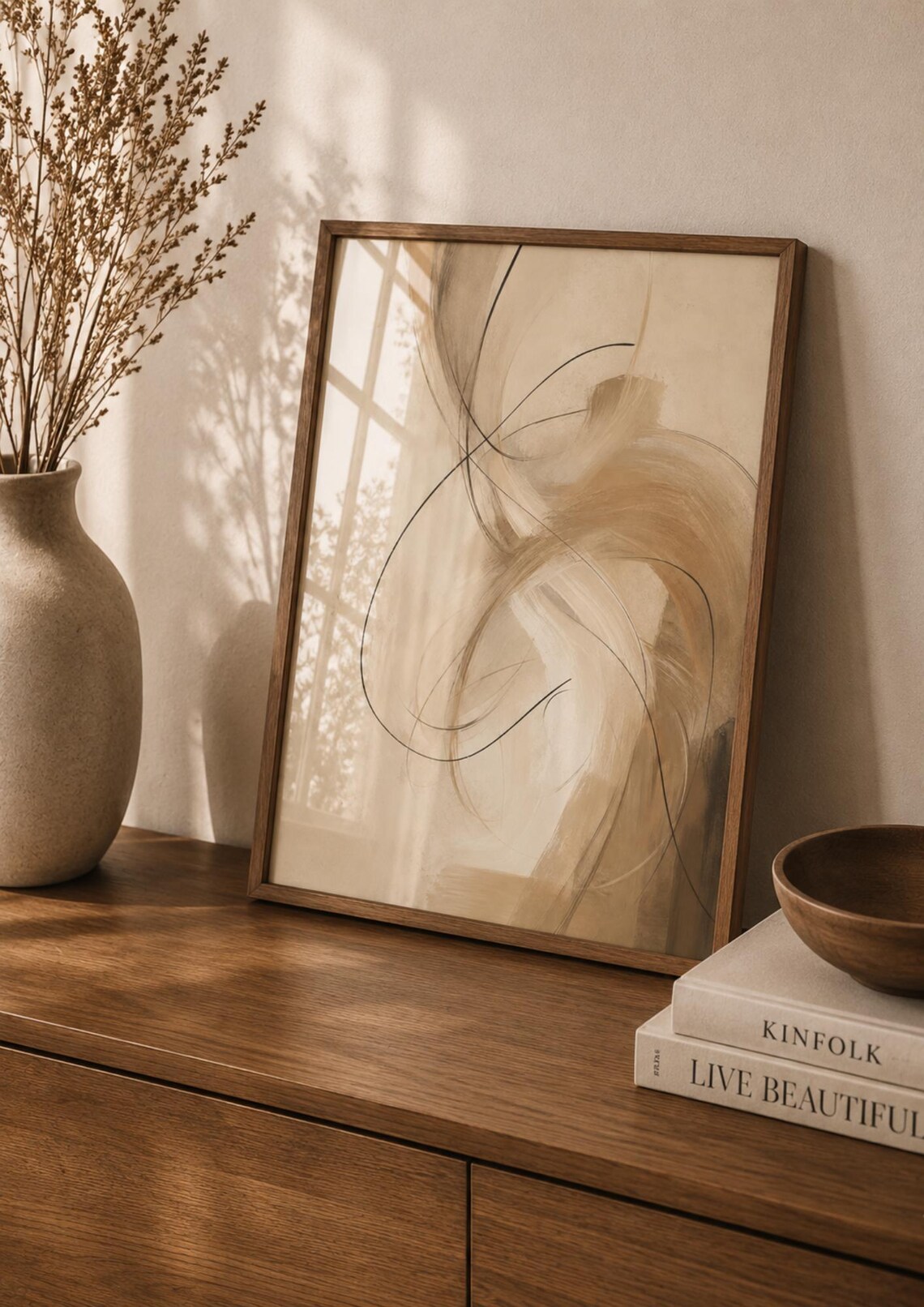 Neutral Abstract Poster, Beige Minimalist Line Art