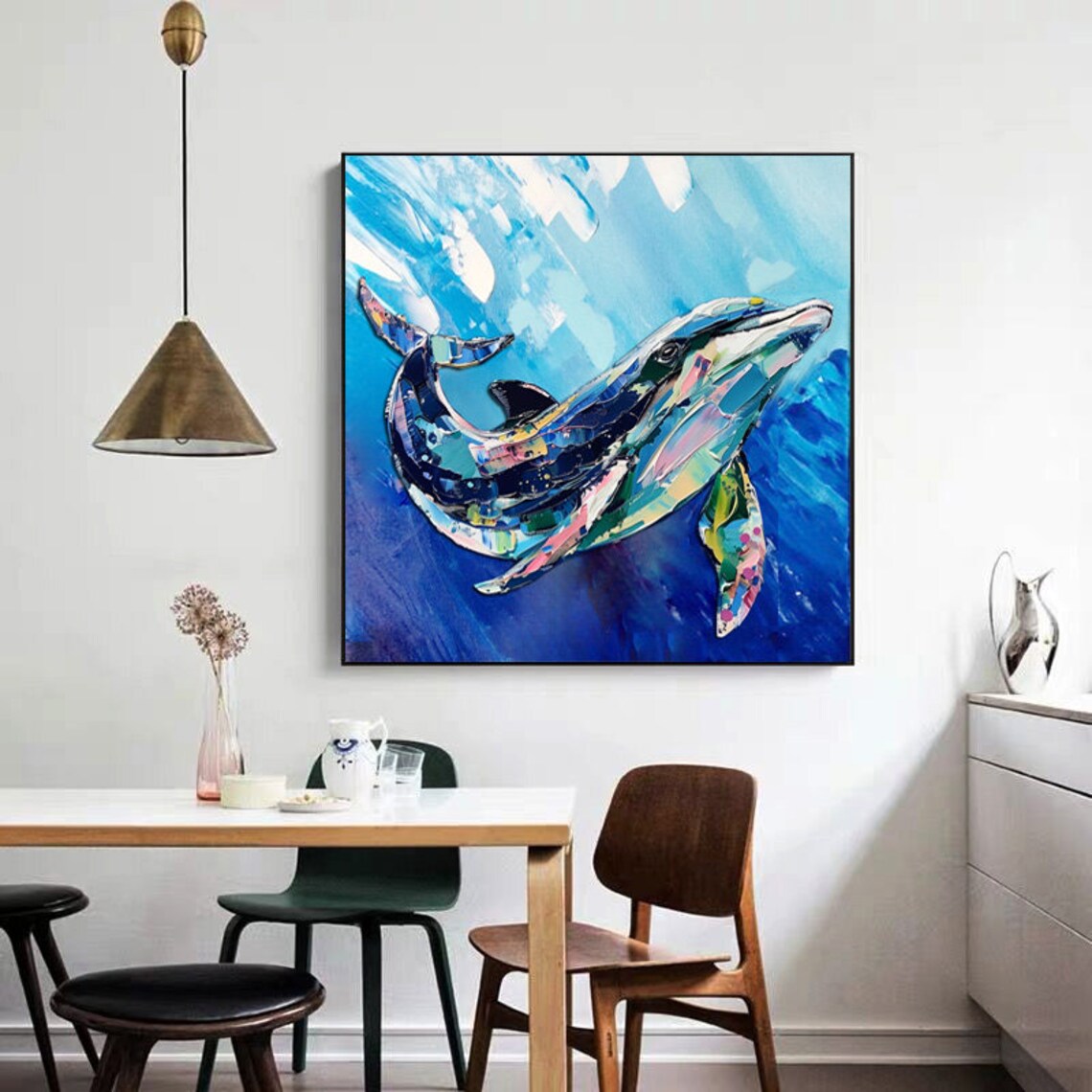 Abstract Dolphin Art Print, Colorful Textured Painting - Image 2