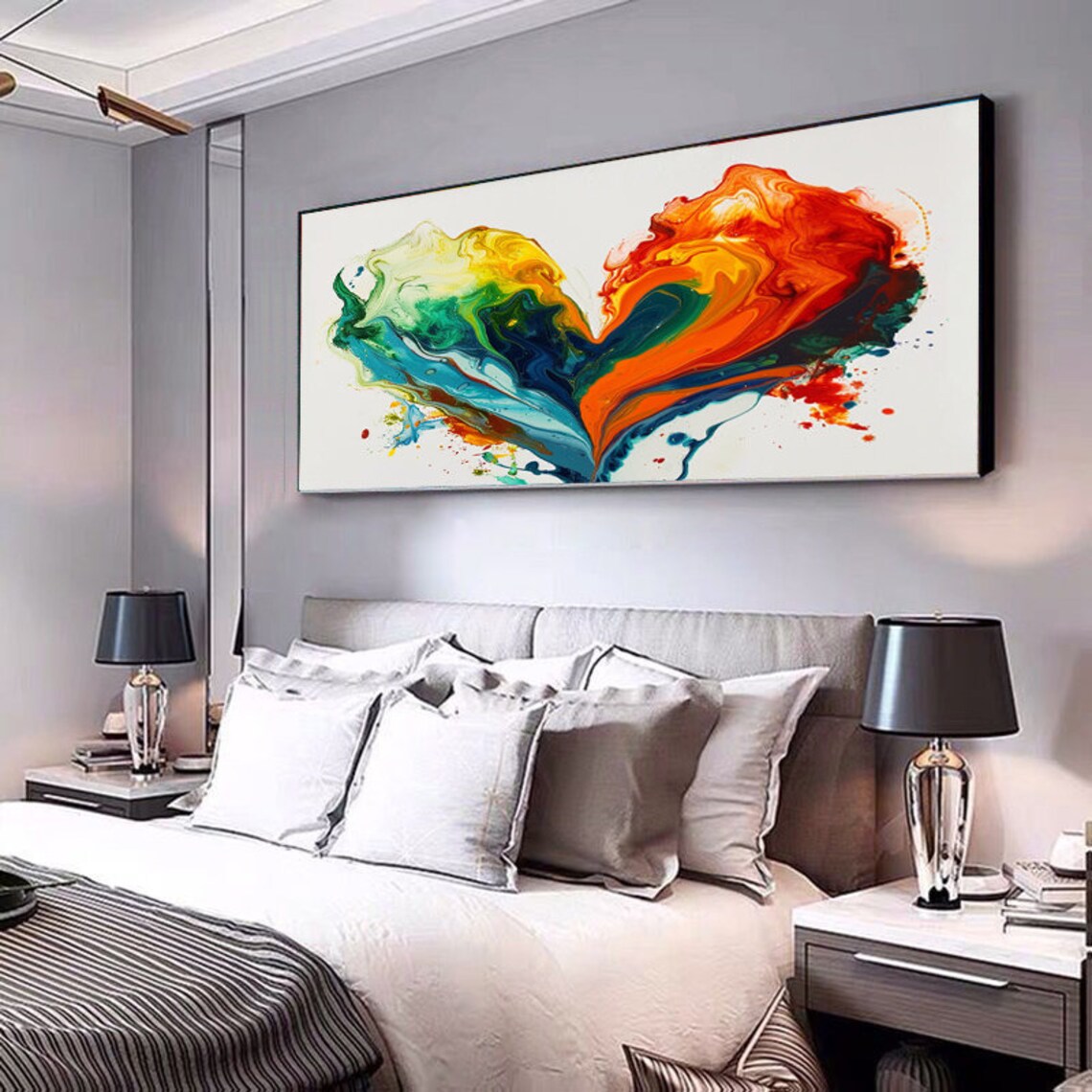 Rainbow Fluid Heart Shape Abstract Watercolor Love Art Painting Poster - Image 2