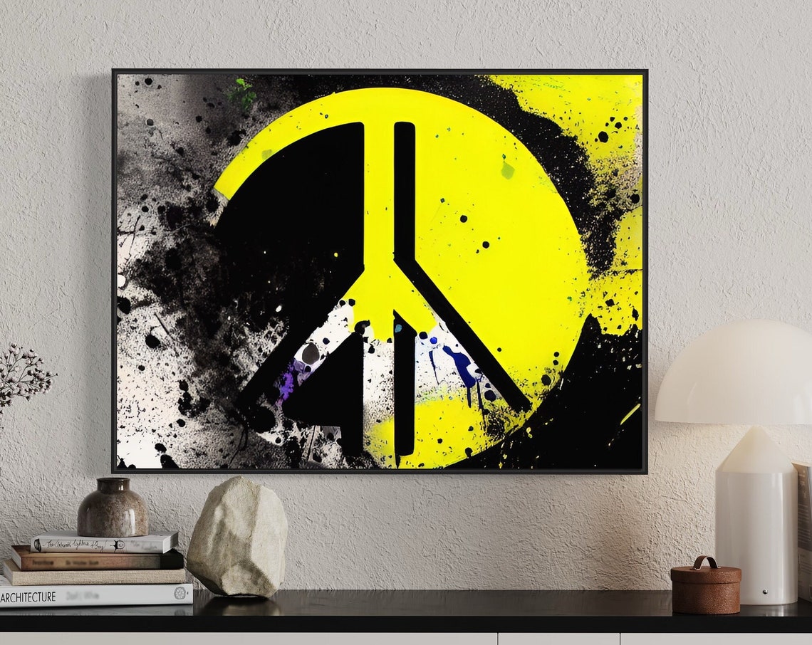 Peace Sign Graffiti Style Splatter Art Poster in Yellow and Black
