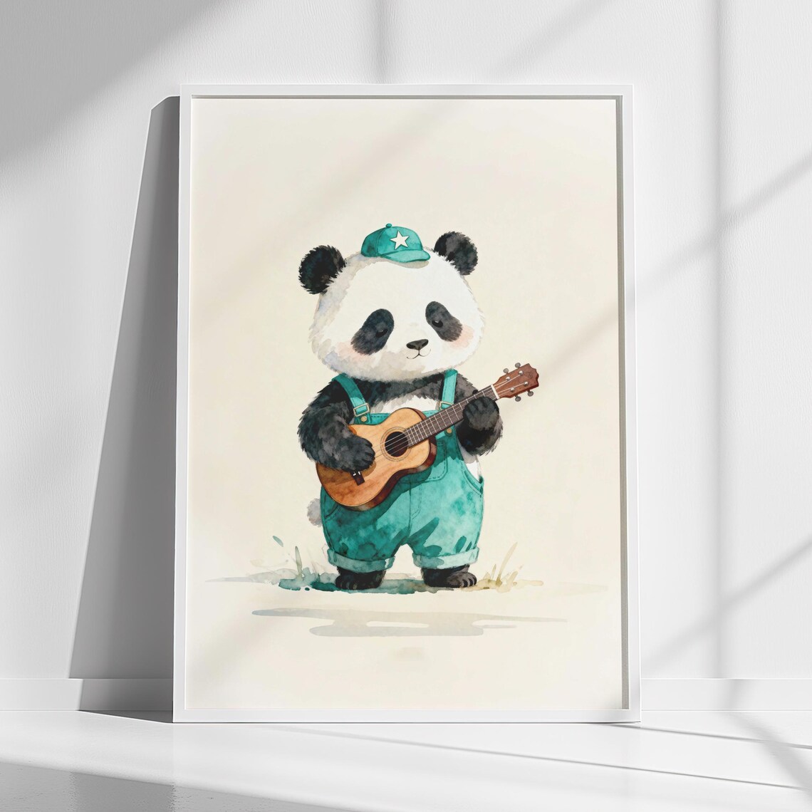 Panda Cub Playing Ukulele Watercolor Kids Nursery Room Poster