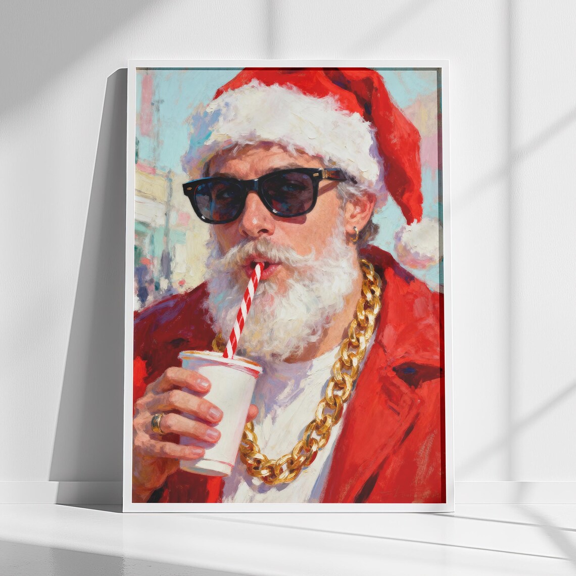 Santa Christmas Bar Poster Print, Modern Holiday