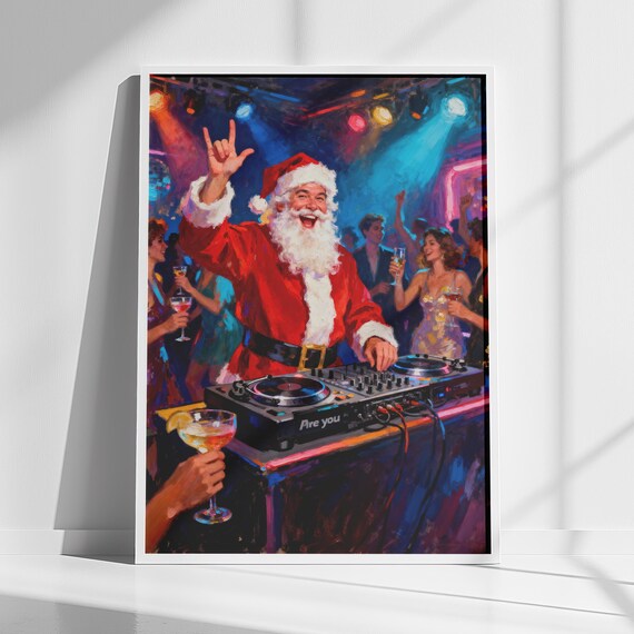 DJ Santa Claus Rocking the Nightclub Party Funny Christmas Poster