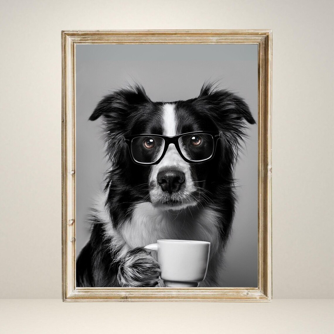 Border Collie Drinking Coffee, Funny Dog Poster - Image 3