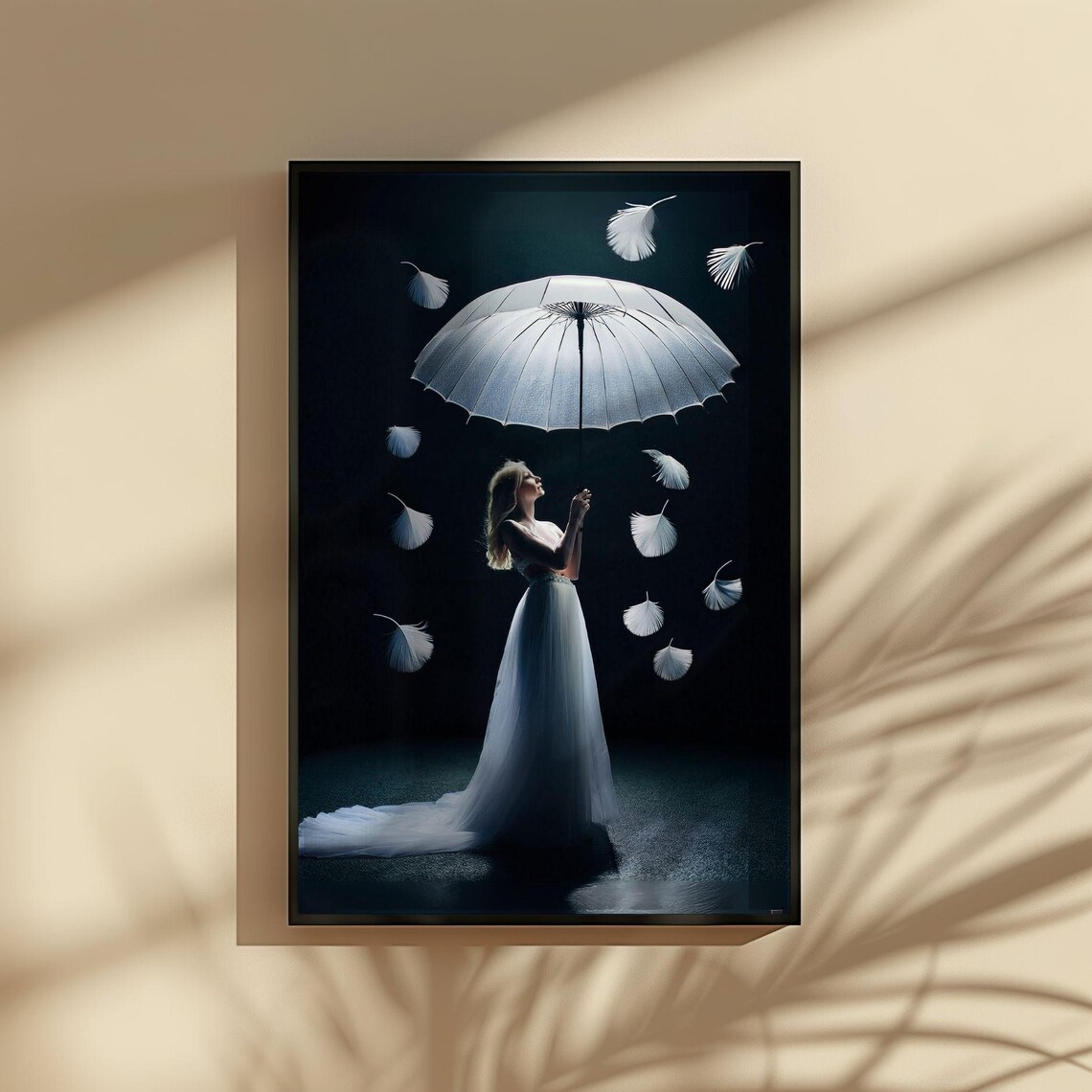 Elegant Woman With Umbrella, Surreal Bedroom Poster