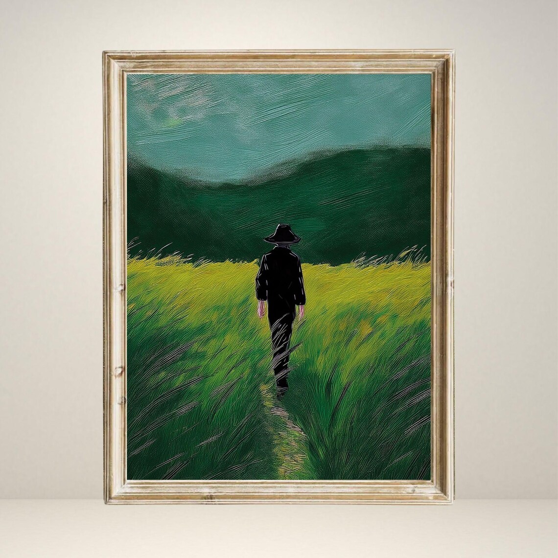 Lone Walker Field, Minimal Landscape Travel Poster