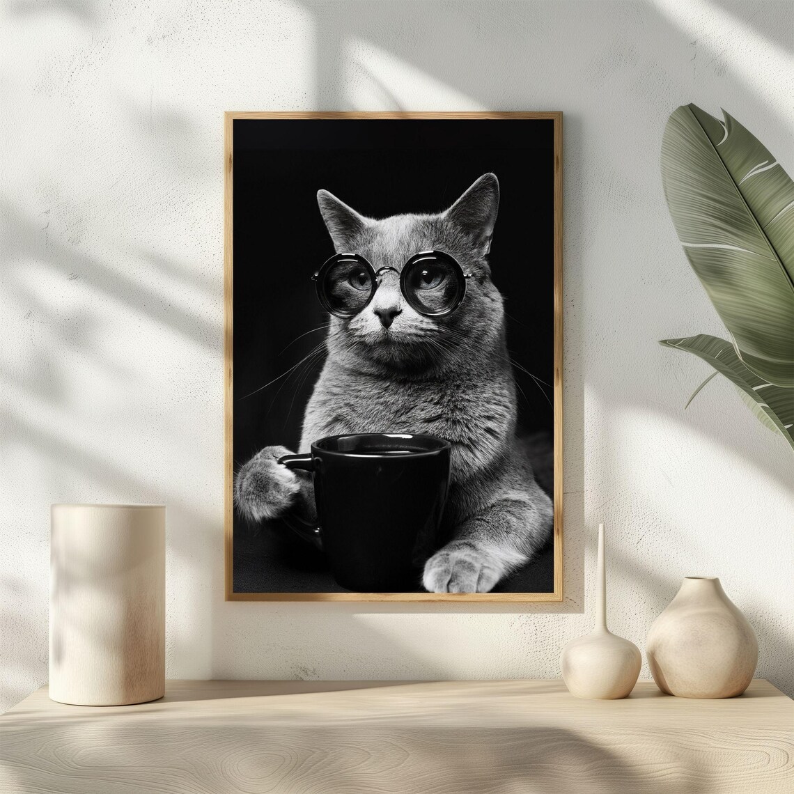 Cat Drinking Coffee, Vintage Kitchen Art Print