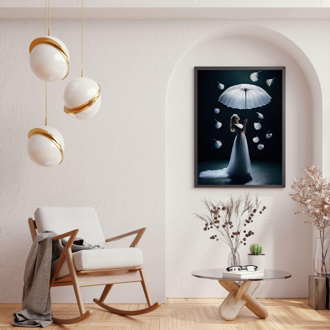 Elegant Woman With Umbrella, Surreal Bedroom Poster - Image 2