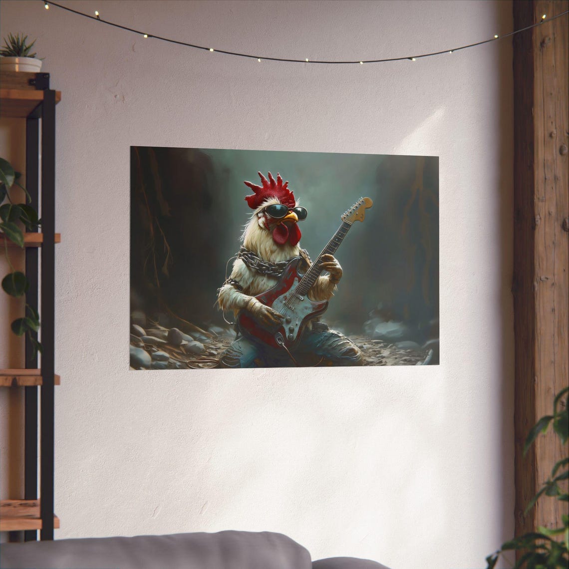 Heavy Rockstar Rooster Playing Electric Guitar Funny Stage Poster - Image 3