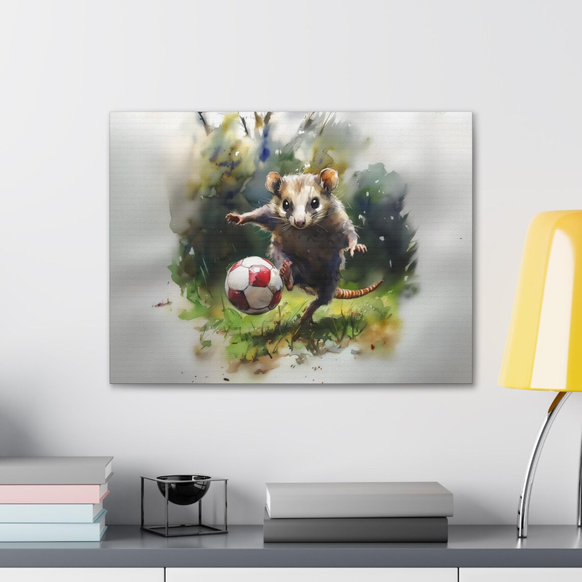 Opossum Soccer Player Cute Watercolor Woodland Nursery Poster - Image 2