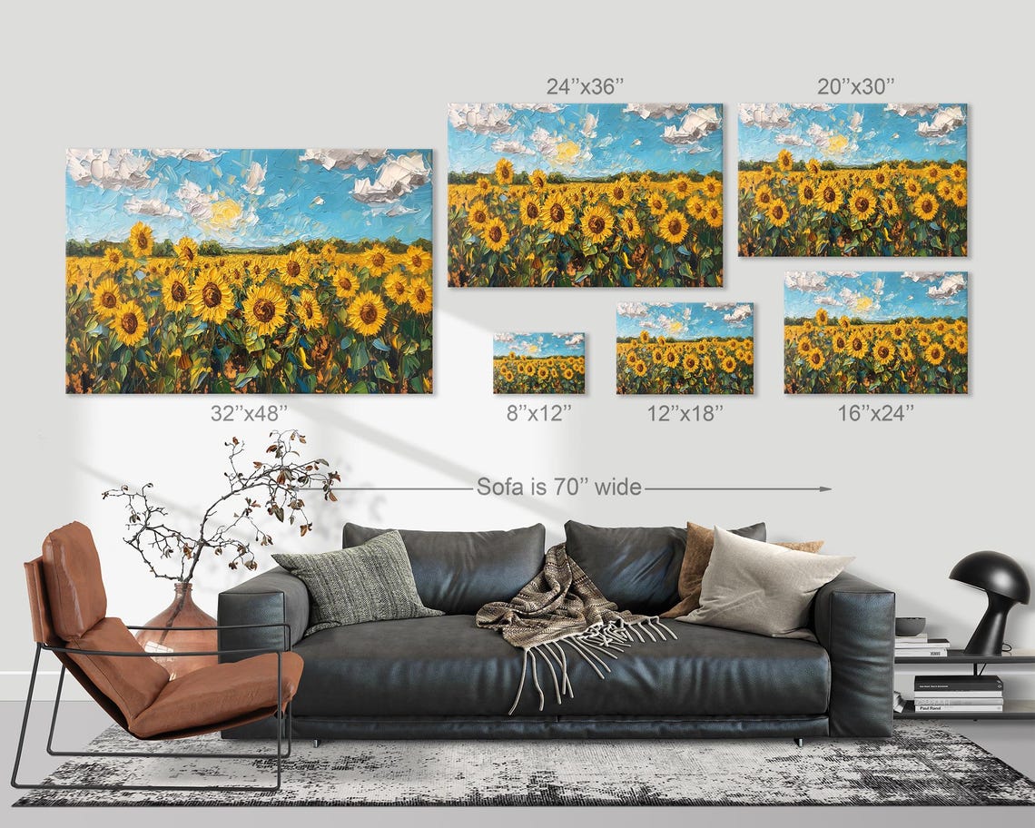 Bright Sunflower Meadow Sunny Blue Sky Painterly Floral Wall Art - Image 3