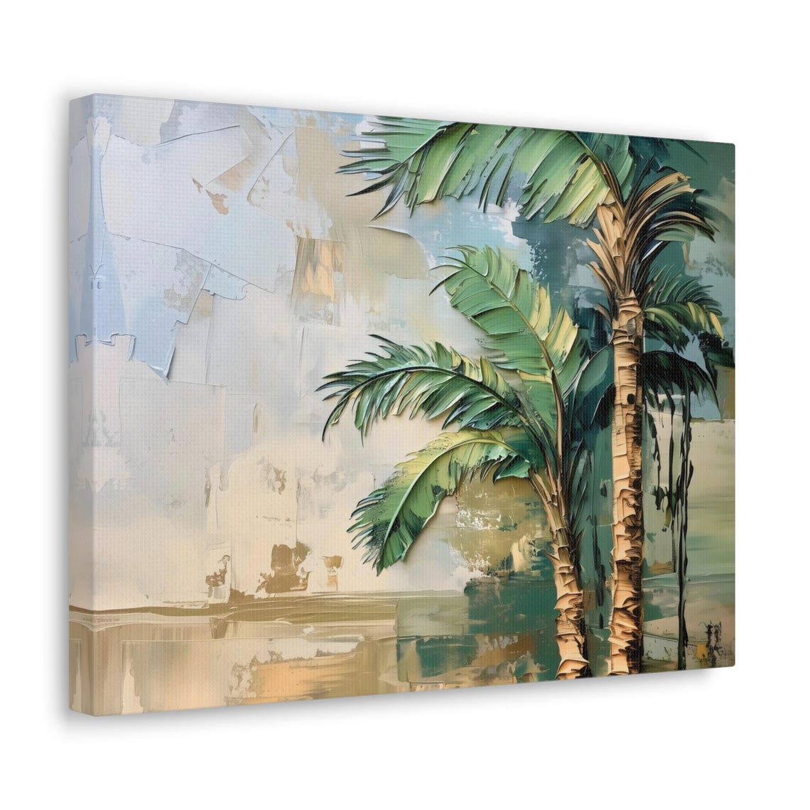 Textured Impasto Palm Trees Painting Warm Neutral Coastal Poster - Image 2