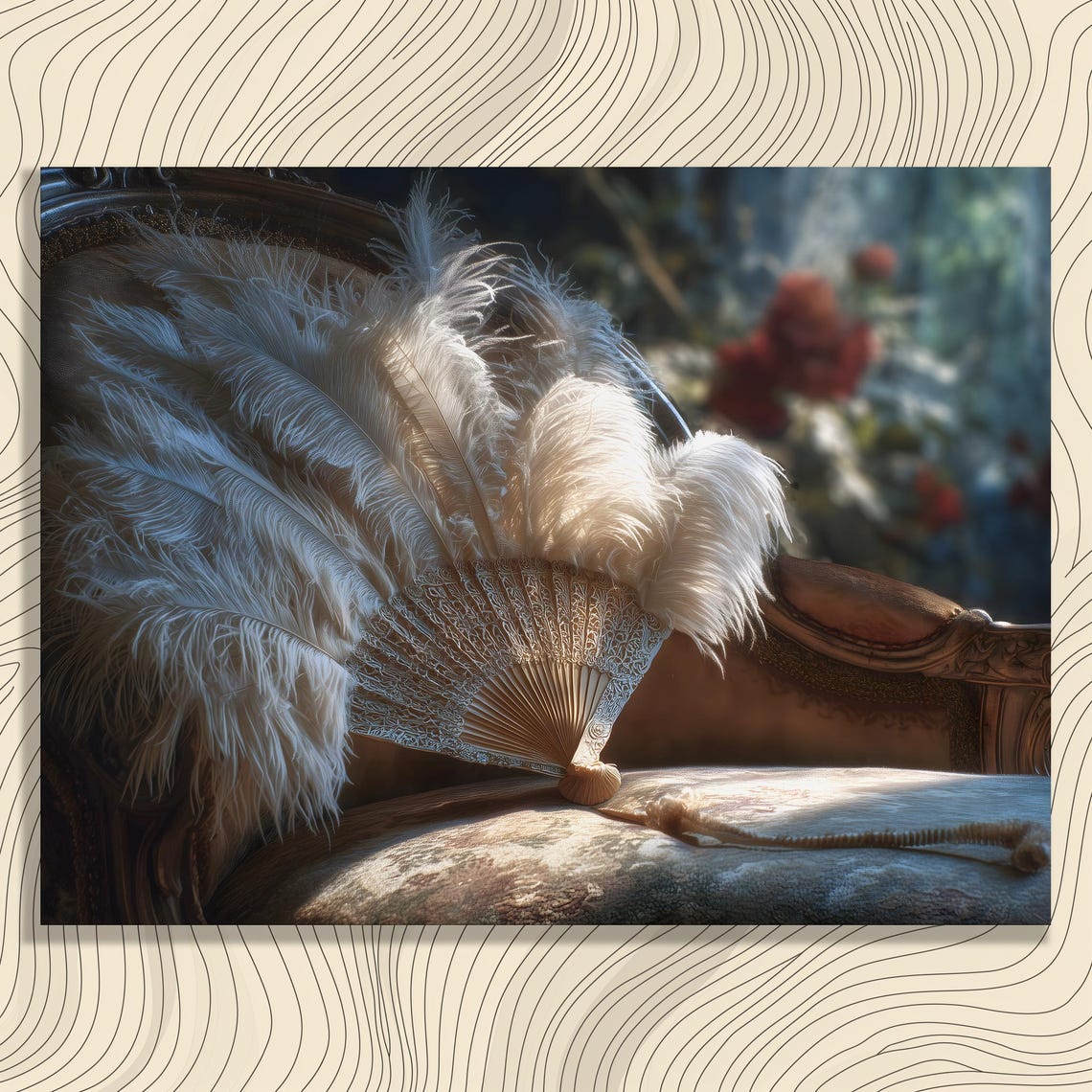 White Feather Fan Rococo Baroque Elegant Vintage Vanity Art Poster