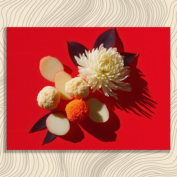Red Botanical Canvas Wall Art Modern Still Life Chrysanthemum Flower Print Minimalist Contemporary Decor Floral Vegetable