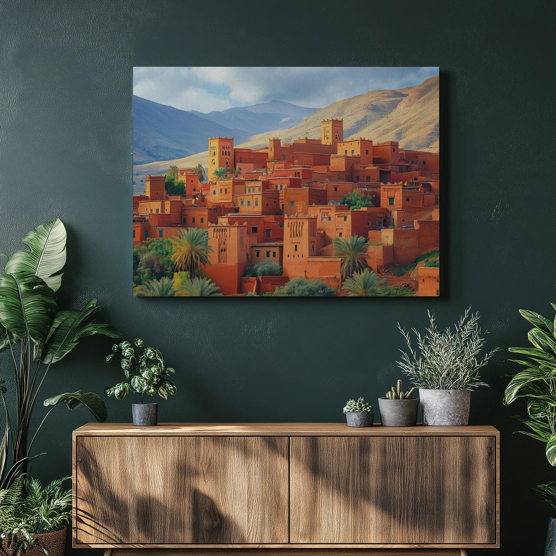 Moroccan Mud Brick Village Mountain Kasbah Scene Landscape Poster