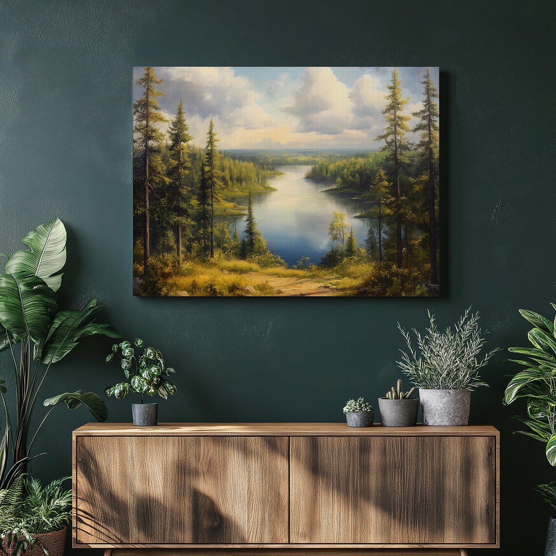 Minnesota Northwoods Pine Lake Canvas Print Serene Forest Shoreline Art