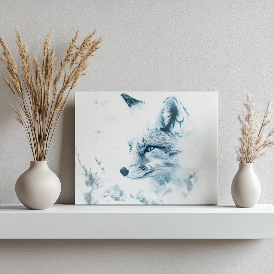 Arctic White Fox Winter Snow Watercolor Wildlife Portrait Wall Art