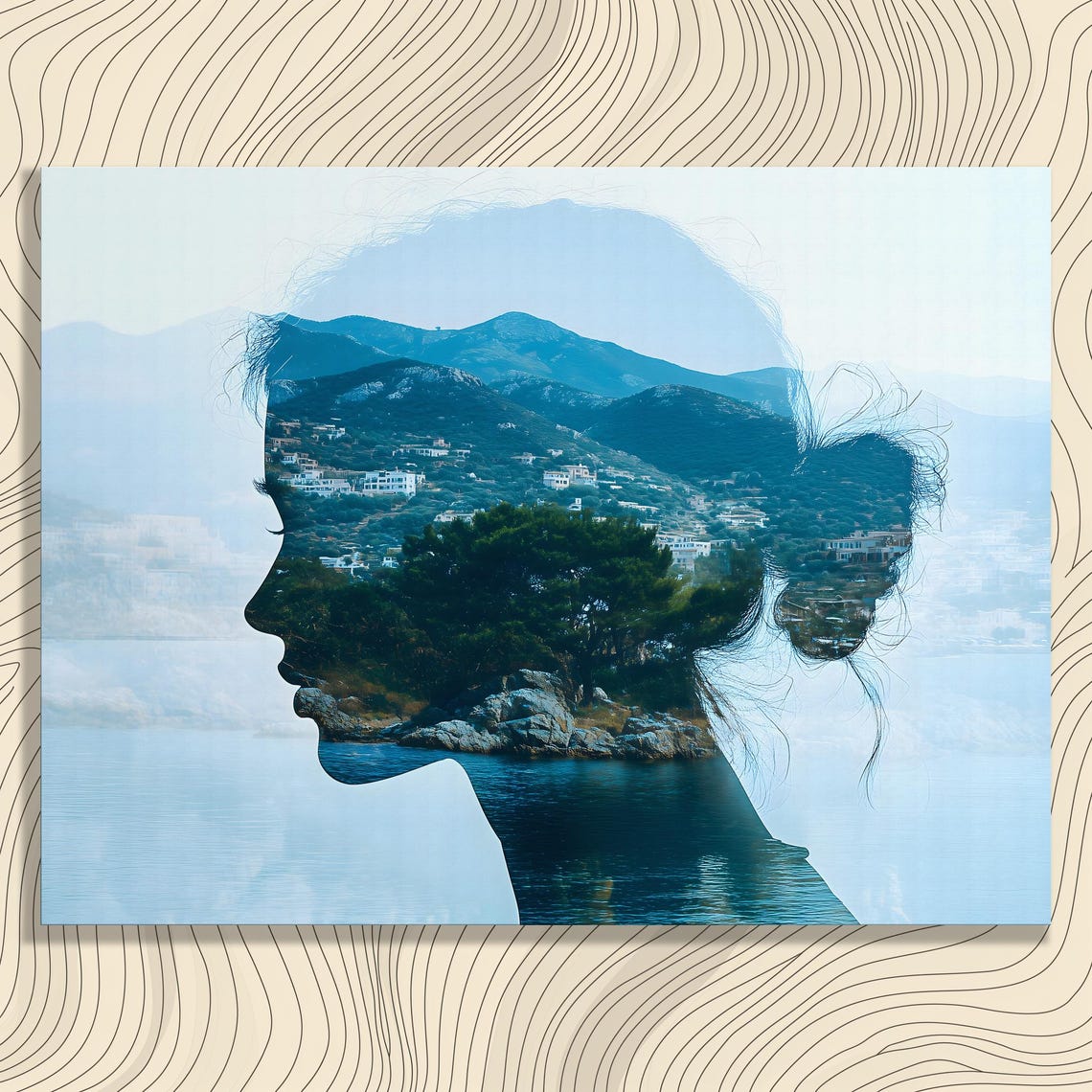 Sappho Double Exposure Silhouette Coastal Greece Landscape Wall Art