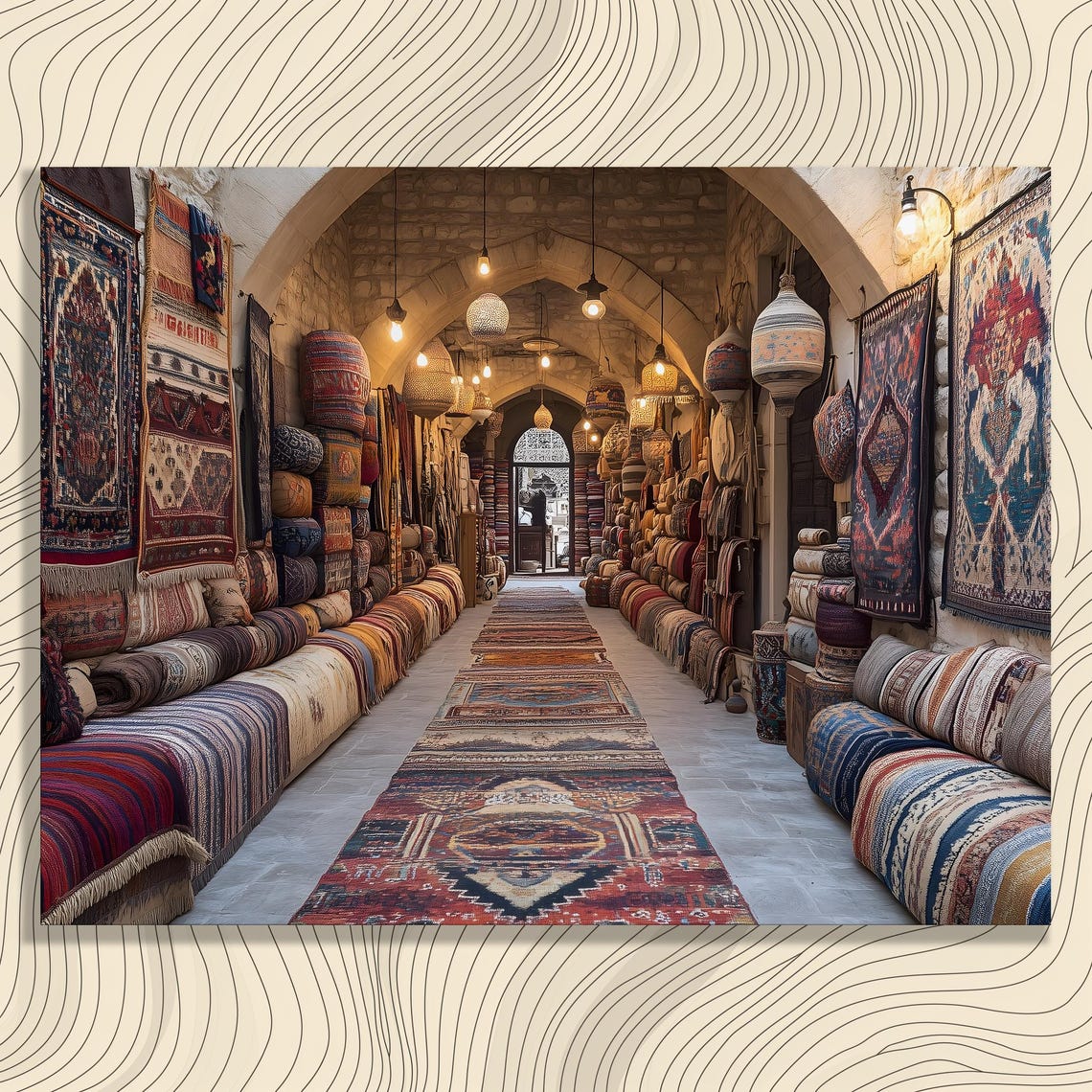 Indoor Rug Market Arched Bazaar Colorful Carpet Souk Wall Art