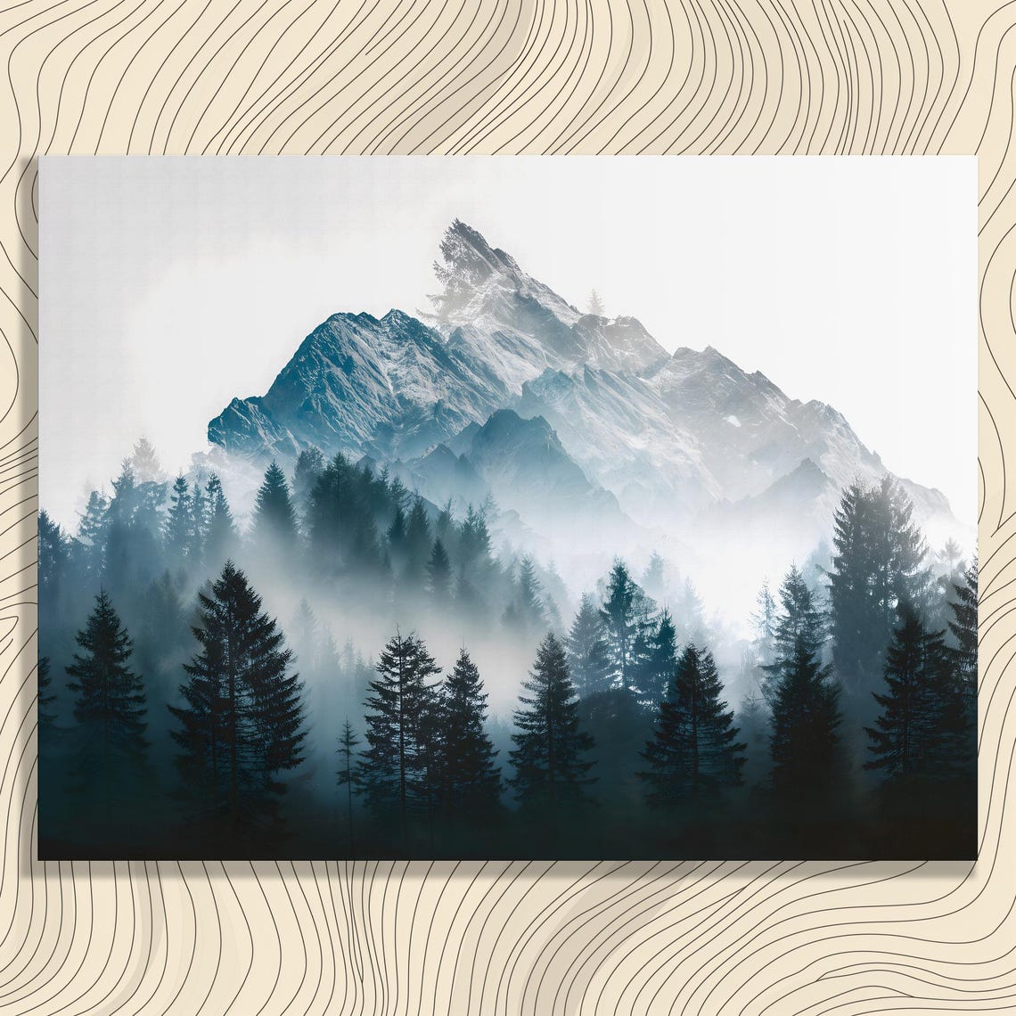 Misty Mountain Forest Canvas Wall Art Dark Nature Landscape Pine Evergreen Trees Range Silhouette