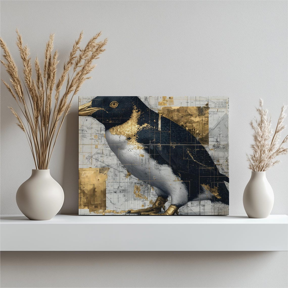 Elegant Penguin With Gold Leaf Modern Geometric Bird Art Poster