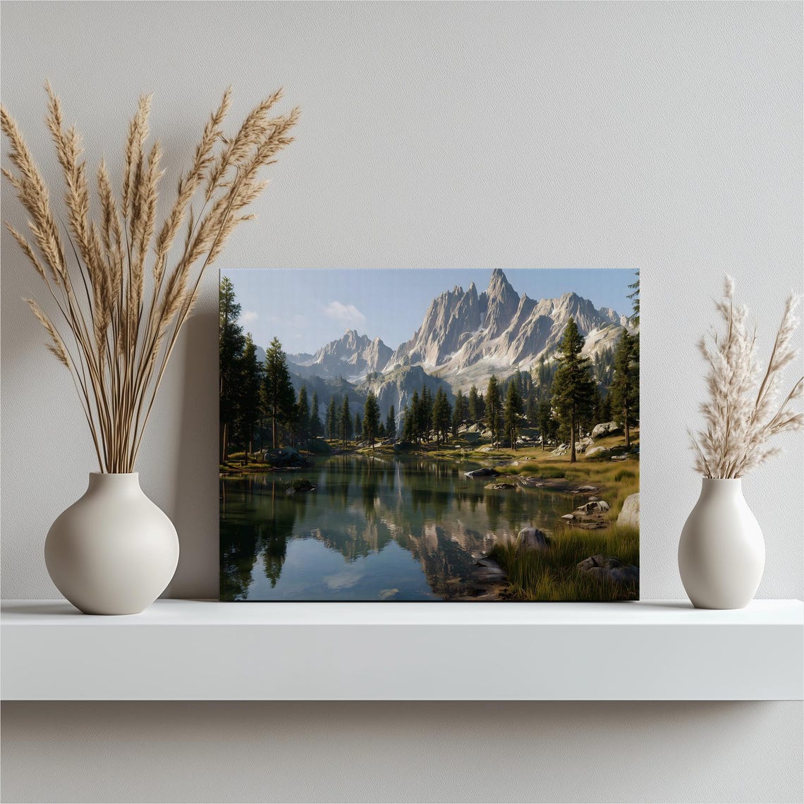 Alpine Mountain Lake Pine Forest Reflection Landscape Poster