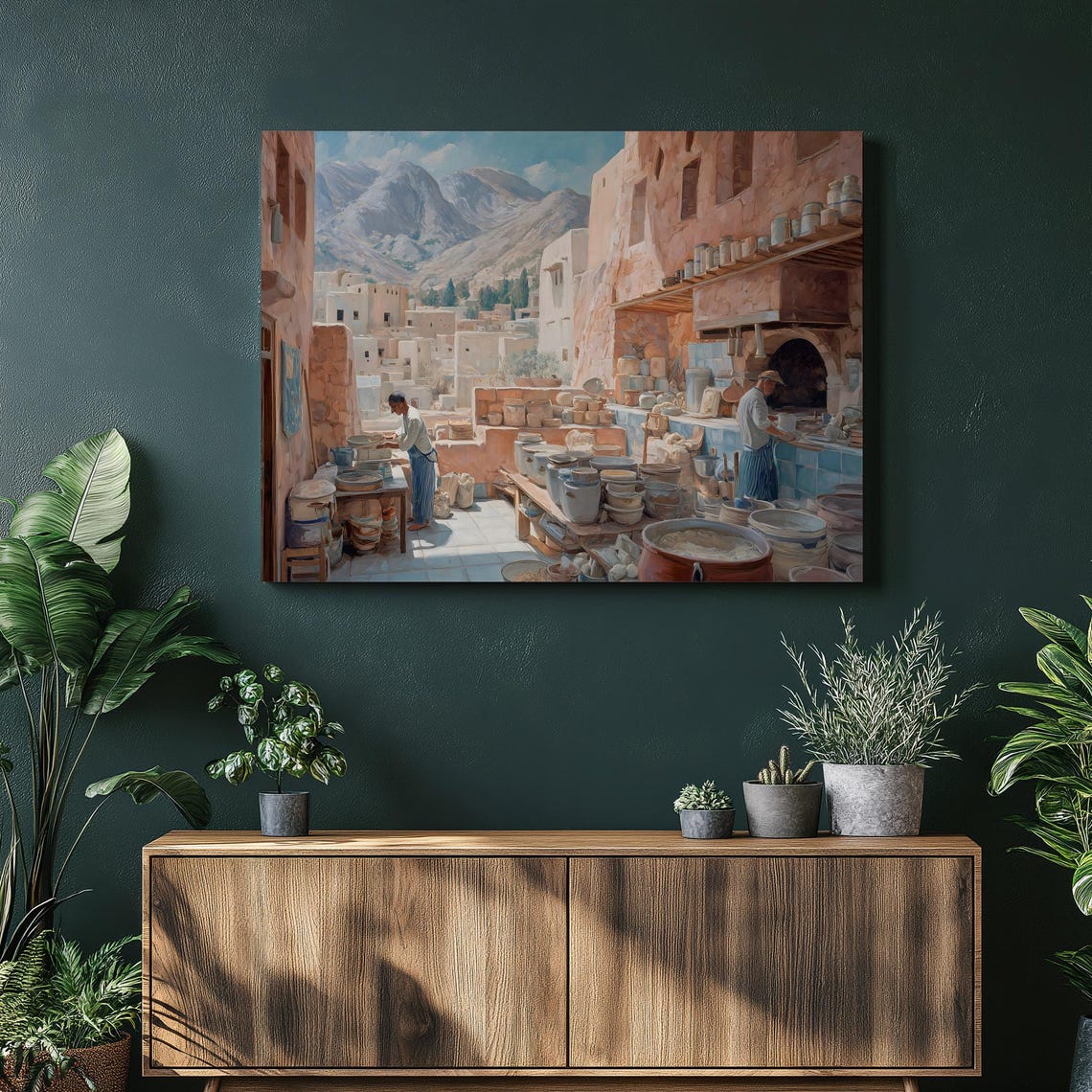 Old Town Pottery Workshop Artisan Village Mountain Scene Poster