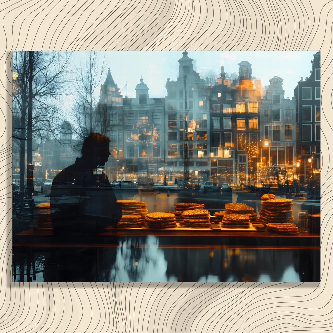 Reflective Cityscape Canvas Wall Art Surreal Urban Architecture Painting With Double Exposure Reflections For Cozy Cafe Decor