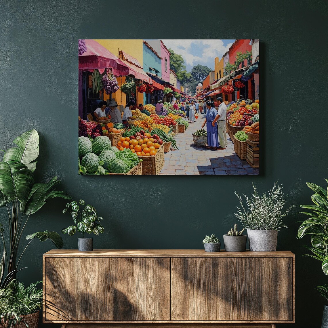 Colorful Street Fruit Market Vibrant Produce Stalls Canvas Art Poster