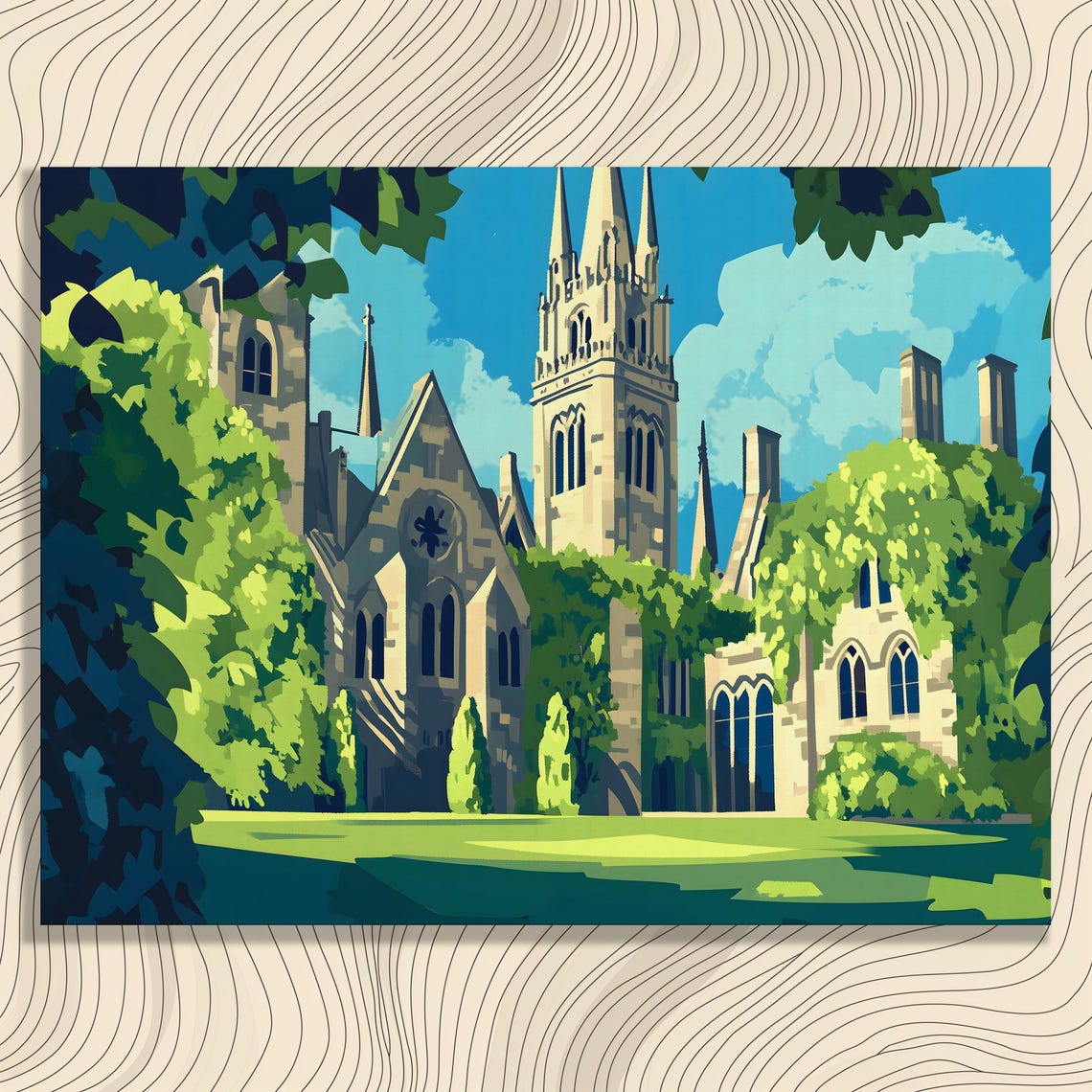 Gothic Cathedral Stone Spires Flat Illustration Travel Poster