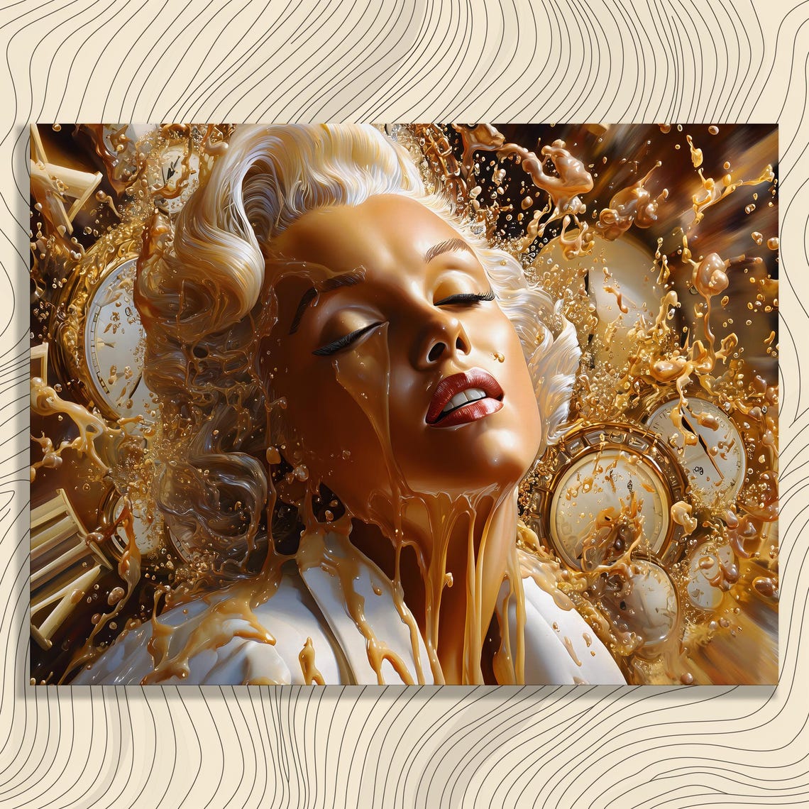 Marilyn Monroe Liquid Gold Melting Clocks Surreal Luxury Art Poster