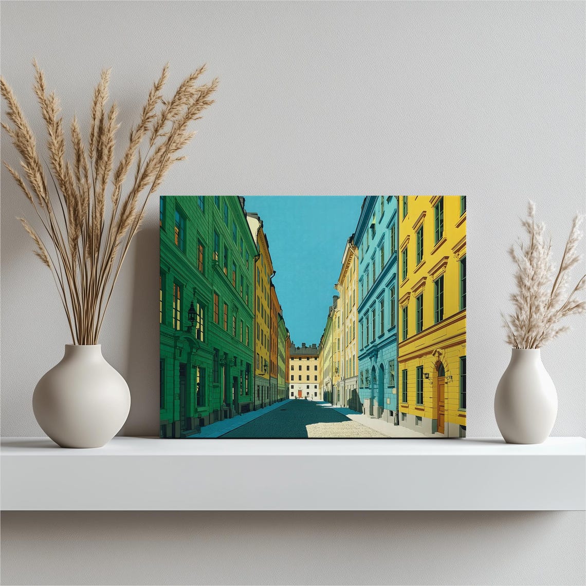 Stockholm Old Town Canvas Wall Art Colorful Facades European Street Scene Scandinavian Architecture Print For Travel Decor And Gifts