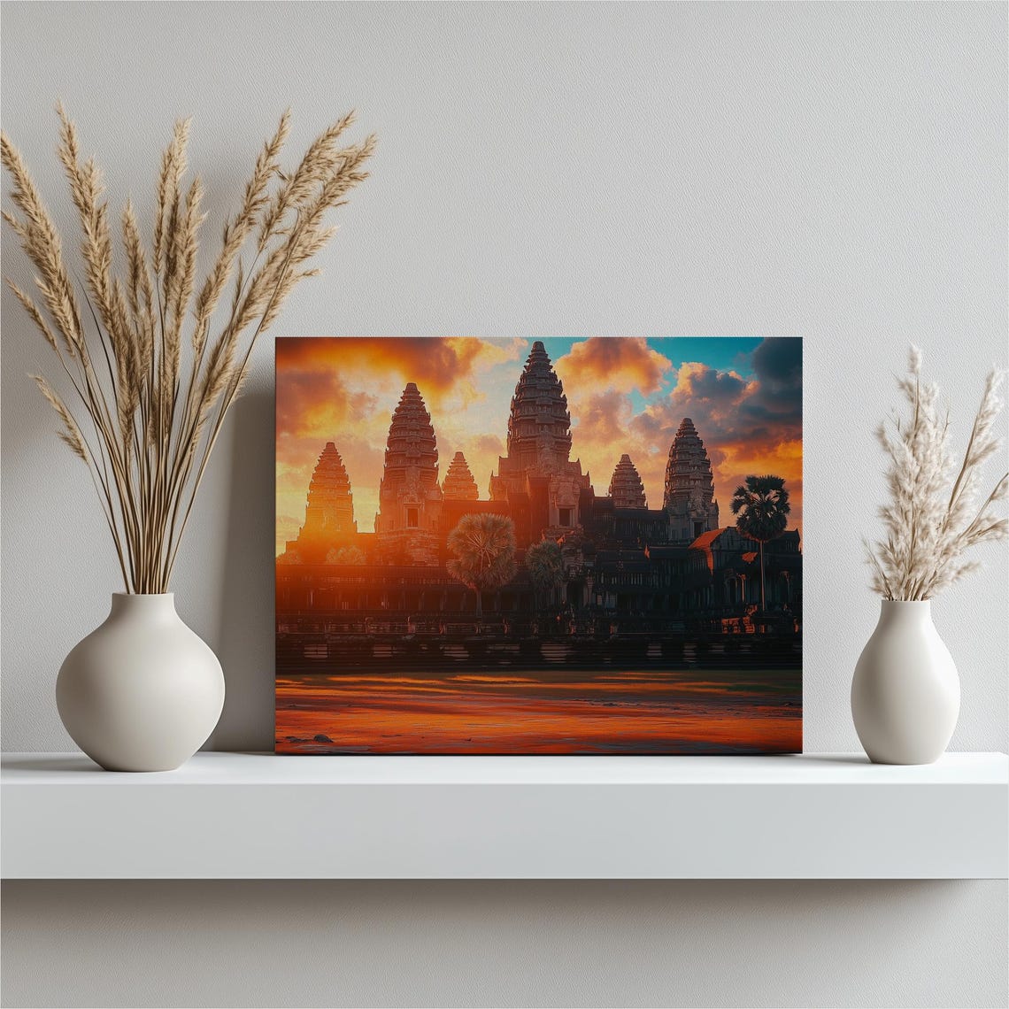 Angkor Wat Sunset Silhouette Temple Reflection Cambodian Poster
