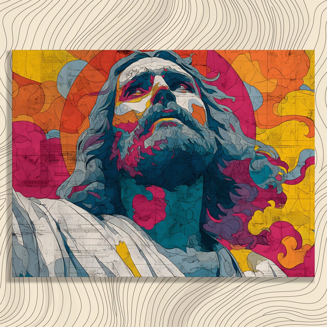 Colorful Pop Art Bearded Robed Figure Vibrant Portrait Poster