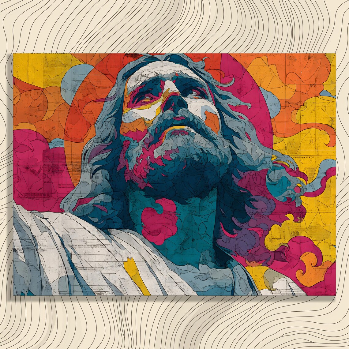Vibrant Colorful Canvas Wall Art Abstract Expressionism Poster Contemporary Artwork Print Blue Orange Energy Accent Modern Silhouette