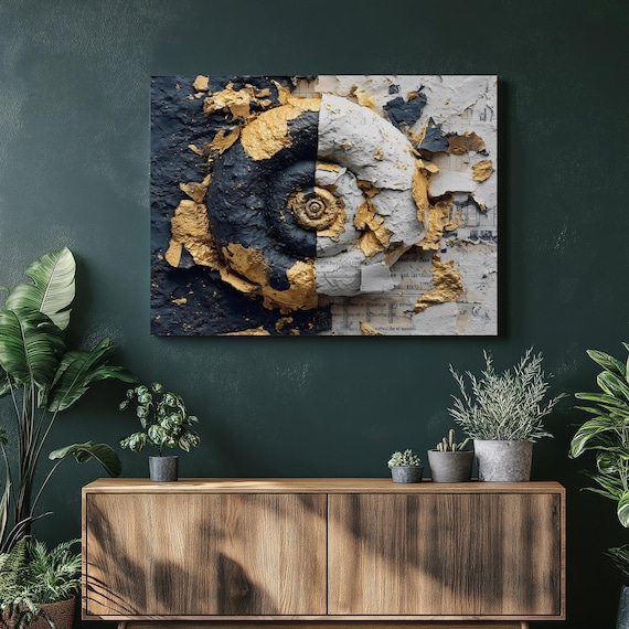 Spiral Shell Gold Leaf Texture Black White Abstract Luxury Poster