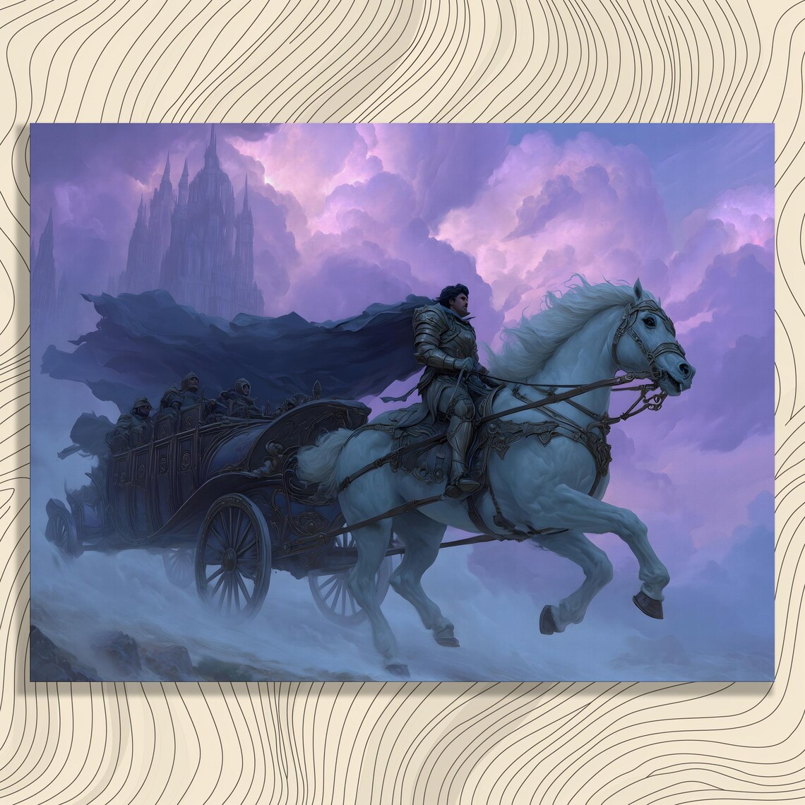 Dark Knight Riding White Horse Storm Castle Fantasy Adventure Wall Art