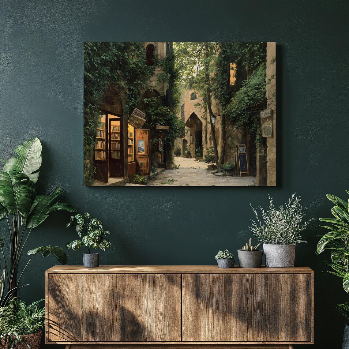 Old Bookshop Ivy Covered Alley Vintage Bookstore Street Poster