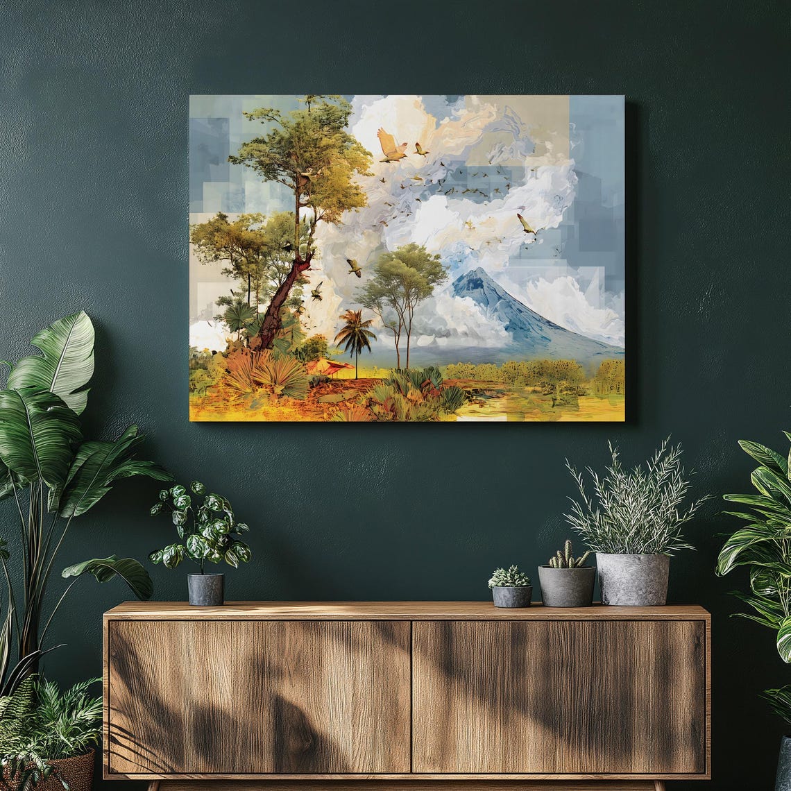Philippines Volcano Tropical Collage Birds Palm Trees Scenic Poster