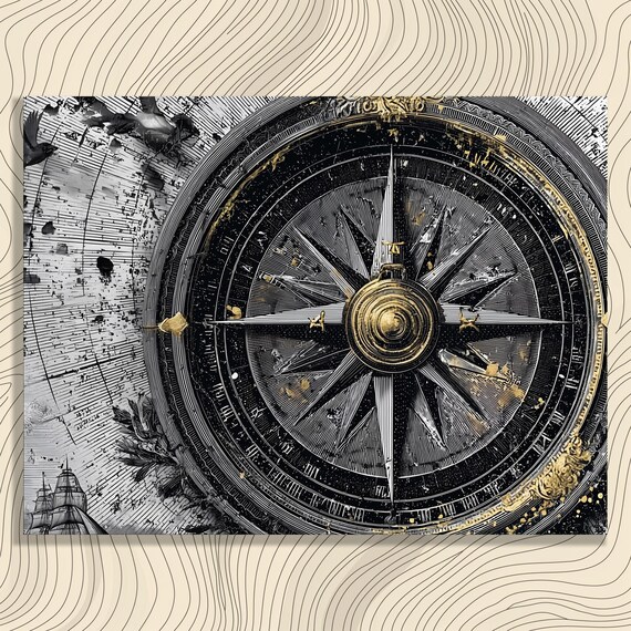 Nautical Compass Rose Canvas Wall Art Vintage Map Print Maritime Decor Ocean Navigation Painting Antique Style Gift For Sea Lovers