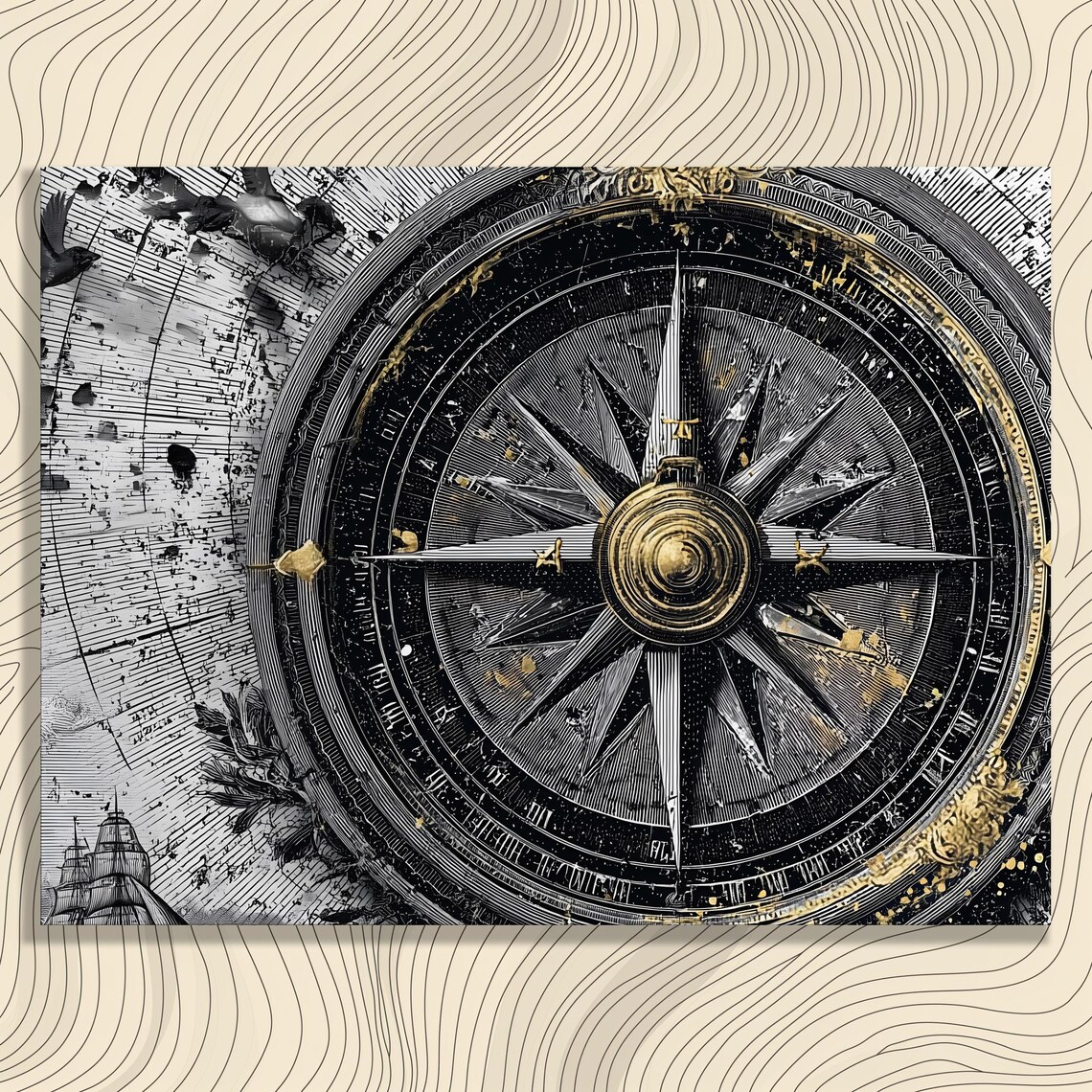 Nautical Compass Rose Canvas Wall Art Vintage Map Print Maritime Decor Ocean Navigation Painting Antique Style Gift For Sea Lovers
