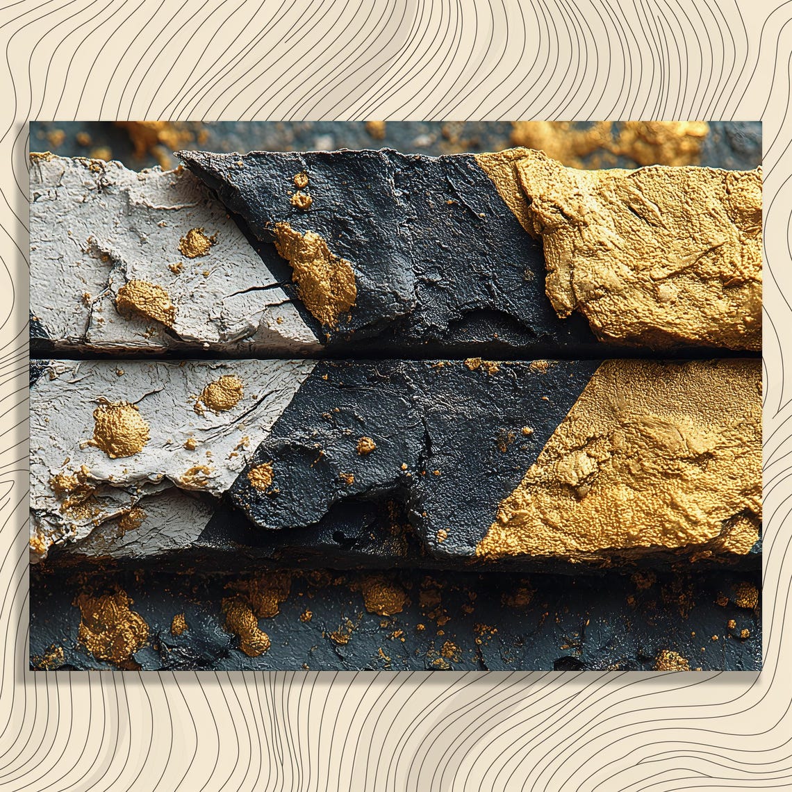 Gold Leaf Cracked Texture Abstract Black White Gold Wall Poster
