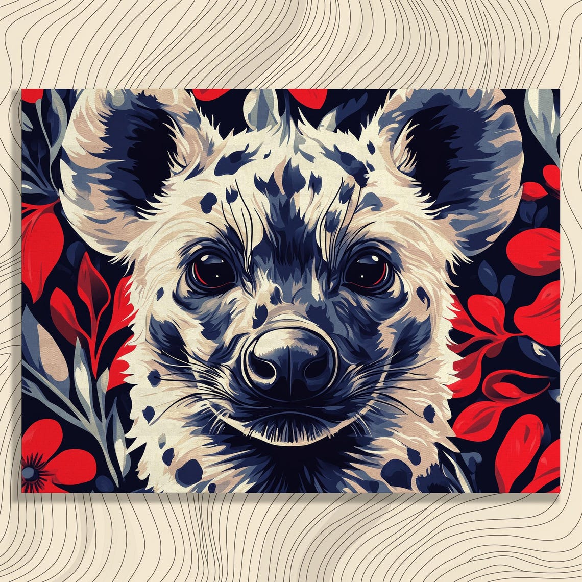 Hyena Pop Art Portrait Bold Red Floral Vibrant Animal Poster