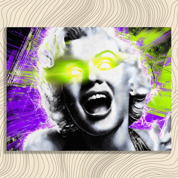 Neon Abstract Portrait Canvas Wall Art Vibrant Pop Culture Decor Print Modern Halftone Burst Glowing Comic Explosion Design