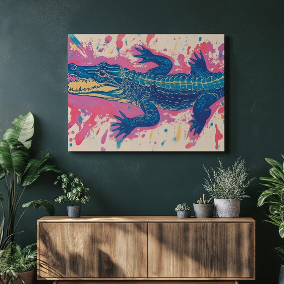 Vibrant Crocodile Canvas Wall Art Print Abstract Reptile Painting Decor For Living Room Unique Gift Animal Enthusiasts