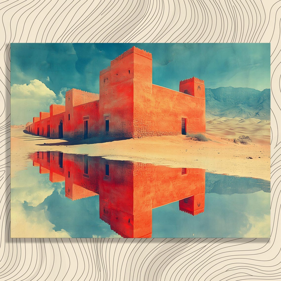 Red Desert Kasbah Mirror Reflection Moroccan Fortress Art Poster