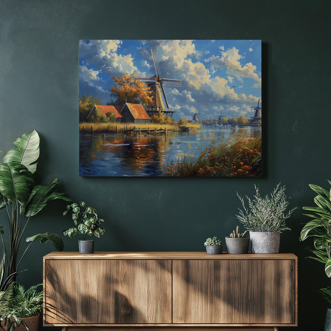 Historic Dutch Windmill by the Canal Autumn Trees Landscape Poster
