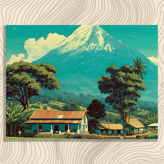 Vibrant Mountain Village Canvas Wall Art Colorful Landscape Painting Print Nature Scenery Countryside Gift For Lovers