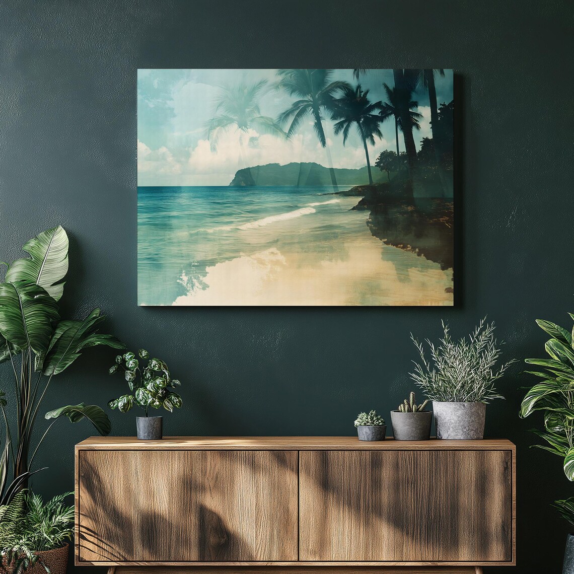 Tropical Beach Palm Trees Turquoise Shoreline Dreamy Coastal Art Poster